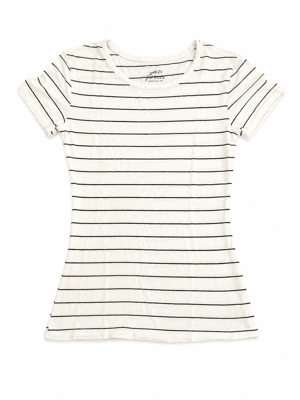 Rue21 White Tee with Thin Black Stripes